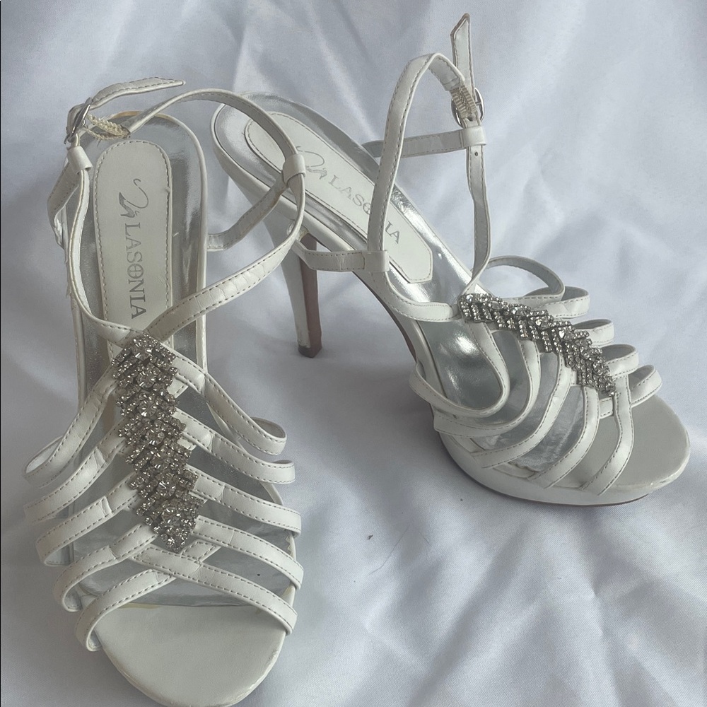 Lasania White Strappy Heels with Embellishments